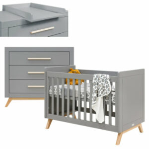 Bopita Babyzimmer Fenna 2-teilig 60 x 120 cm grau / natur mit Wickelaufsatz