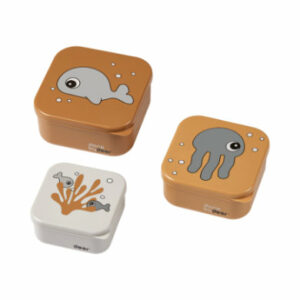 Done by Deer™ Snackbox-Set 3-er Pack Sea friends in senfgelb/grau