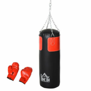 HOMCOM Boxsack mit Boxhandschuhen schwarz