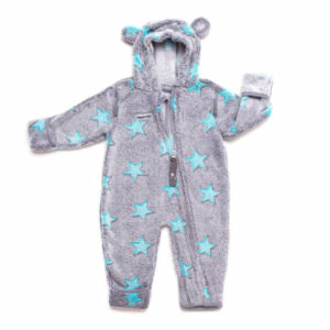 Hoppediz Overall aus Fleece Babyeinteiler grau-türkis