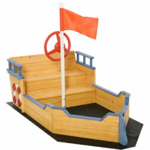 Outsunny Holzspielboot für Kinder mit Sandkasten naur