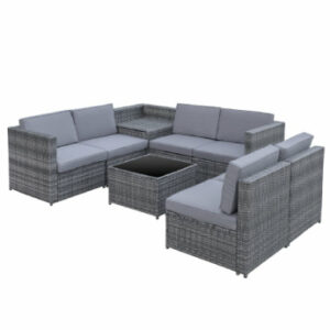 Outsunny Polyrattan Gartengarnitur als 8-teiliges Set grau