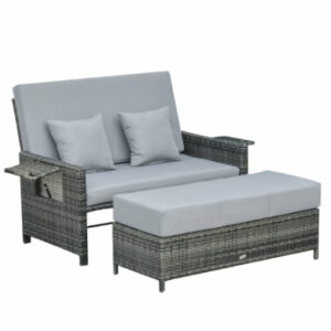 Outsunny Polyrattan Lounge-Sofa mit Kissen grau