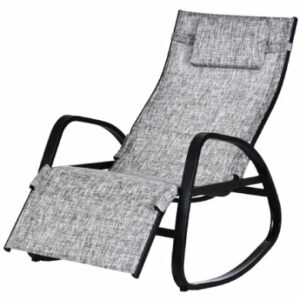 Outsunny Schaukelstuhl mit verstellbarer Rückenlehne und Fußstütze grau
