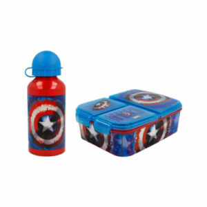 Stor Brotdose & Trinkflasche Captain America 2er Set blau-rot