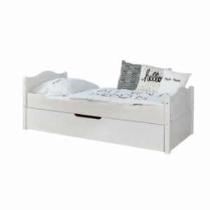 TiCAA Einzelbett Leni 90 x 200 cm Kiefer weiß mit Zusatzbett