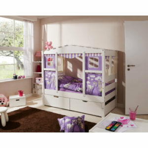 TiCAA Hausbett Mini mit 2 Schubladen Prinzessin Lila