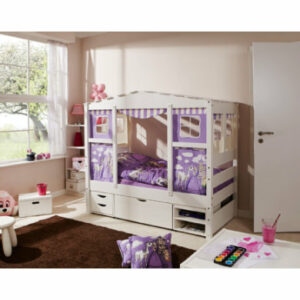 TiCAA Hausbett Mini mit 3 Schubladen Prinzessin Lila