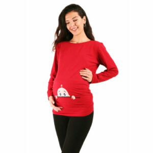 M.M.C. Umstandslangarmshirt Neugieriges Baby mit Motiv Weinrot