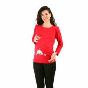 M.M.C. Umstandslangarmshirt Neugieriges Baby mit Motiv Rot