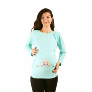 M.M.C. Umstandslangarmshirt Neugieriges Baby mit Motiv Mint