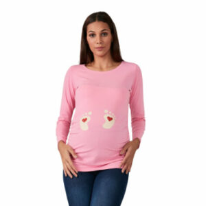 M.M.C. Umstandslangarmshirt Baby Füße mit Motiv Rosa