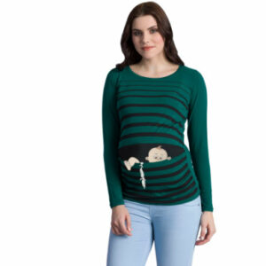 M.M.C. Umstandslangarmshirt Baby Flucht mit Motiv Dunkelgrün