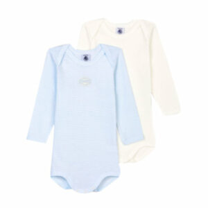 Petit Bateau 2 Bodies langarm blau/weiß und cremeweiß