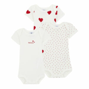 Petit Bateau 3 Bodies weiß mit Herzen