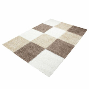 Giancasa Langflor Hochflorteppich kariert Shaggy Wohnzimmer 1501 MOCCA