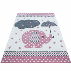 Giancasa Kinderzimmer Kurzflorteppich Elefanten Flachflor Kinderteppich 570 PINK