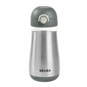 BEABA Strohhalmbecher aus Edelstahl 350ml - mineralgrau