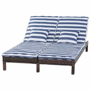 Outsunny Polyrattan Gartenliege für 2 Personen blau