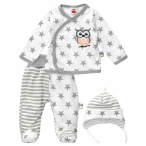 Makoma 3tlg Set Shirt + Hose + Mütze Eule & Sterne weiß grau