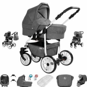 Friedrich Hugo Berlin / 3 in 1 Kombi Kinderwagen Komplettset / GEL Reifen Grey and Grey Day