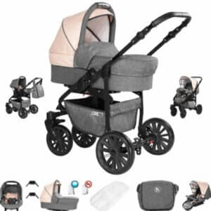 Friedrich Hugo Berlin / 3 in 1 Kombi Kinderwagen Komplettset / Luftreifen Grey and Beige Night