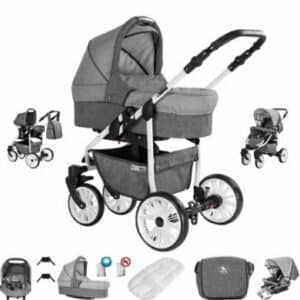 Friedrich Hugo Berlin / 3 in 1 Kombi Kinderwagen Komplettset / Luftreifen Grey and Light Grey Day