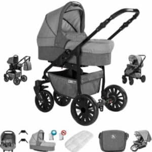 Friedrich Hugo Berlin / 3 in 1 Kombi Kinderwagen Komplettset / Luftreifen Grey and Light Grey Night