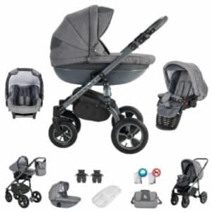 Friedrich Hugo Greyline / 3 in 1 Kombi Kinderwagen Komplettset / Luftreifen Black