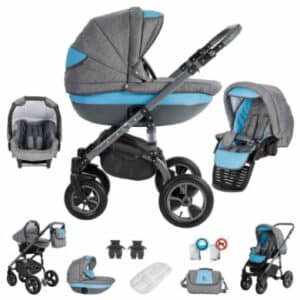 Friedrich Hugo Greyline / 3 in 1 Kombi Kinderwagen Komplettset / Luftreifen Blue