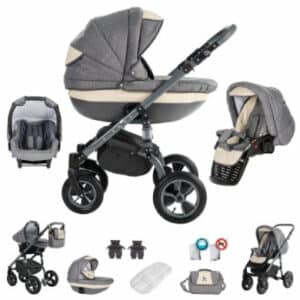 Friedrich Hugo Greyline / 3 in 1 Kombi Kinderwagen Komplettset / Luftreifen Cream