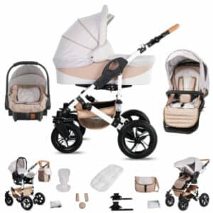 Friedrich Hugo Hamburg / 3 in 1 Kombi Kinderwagen Komplettset / Hartgummireifen Cream & Beige