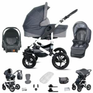 Friedrich Hugo Hamburg / 3 in 1 Kombi Kinderwagen Komplettset / Luftreifen Grey & Grey Linen