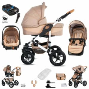 Friedrich Hugo Hamburg / 4 in 1 Kombi Kinderwagen + ISOFIX / Hartgummireifen Beige & Oatmeal