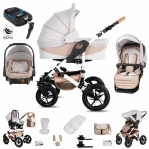 Friedrich Hugo Hamburg / 4 in 1 Kombi Kinderwagen + ISOFIX / Hartgummireifen Cream & Beige