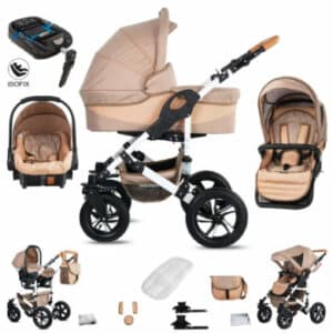 Friedrich Hugo Hamburg / 4 in 1 Kombi Kinderwagen + ISOFIX / Luftreifen Beige & Oatmeal