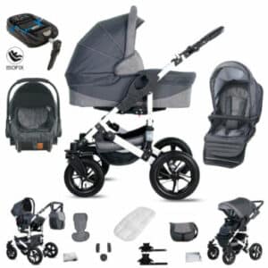 Friedrich Hugo Hamburg / 4 in 1 Kombi Kinderwagen + ISOFIX / Luftreifen Grey & Grey Linen