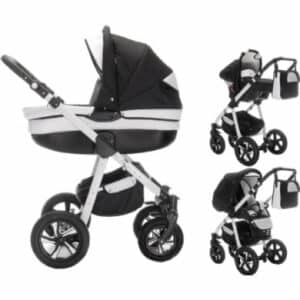 Friedrich Hugo Mandala / 3 in 1 Kombi Kinderwagen Komplettset / Hartgummireifen Set Flat White