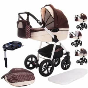 Friedrich Hugo Mandala / 4 in 1 Kinderwagen + ISOFIX / Hartgummireifen Set Caffè Lungo