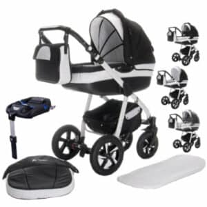 Friedrich Hugo Mandala / 4 in 1 Kinderwagen + ISOFIX / Hartgummireifen Set Flat White