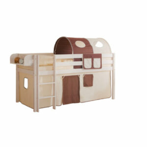 TICAA Hochbett Malte Kiefer Weiß Classic Beige-Braun