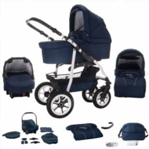 Bebebi Bellami / Hartgummireifen in Weiß / 3 in 1 Kombi Kinderwagen Bellablue