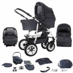 Bebebi Bellami / Hartgummireifen in Weiß / 3 in 1 Kombi Kinderwagen Bellagrey