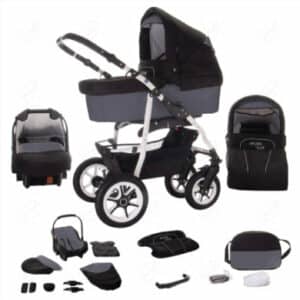 Bebebi Bellami / Hartgummireifen in Weiß / 3 in 1 Kombi Kinderwagen Bellagrigio