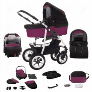 Bebebi Bellami / Hartgummireifen in Weiß / 3 in 1 Kombi Kinderwagen Bellaviola