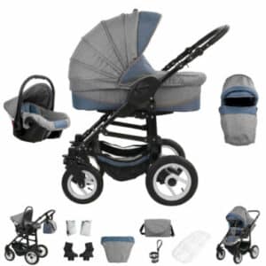 Bebebi Florenz / Hartgummireifen in Weiß / 3 in 1 Kombi Kinderwagen Da Vinci Blue Black