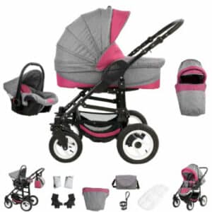 Bebebi Florenz / Hartgummireifen in Weiß / 3 in 1 Kombi Kinderwagen Davanzati Pink Black