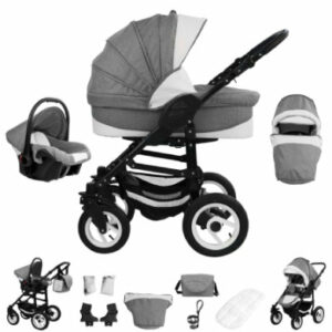 Bebebi Florenz / Hartgummireifen in Weiß / 3 in 1 Kombi Kinderwagen Galileo Lightgrey Black