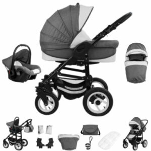 Bebebi Florenz / Hartgummireifen in Weiß / 3 in 1 Kombi Kinderwagen Marco Darkgrey Black