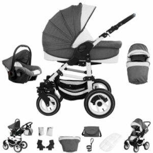 Bebebi Florenz / Hartgummireifen in Weiß / 3 in 1 Kombi Kinderwagen Marco Darkgrey White